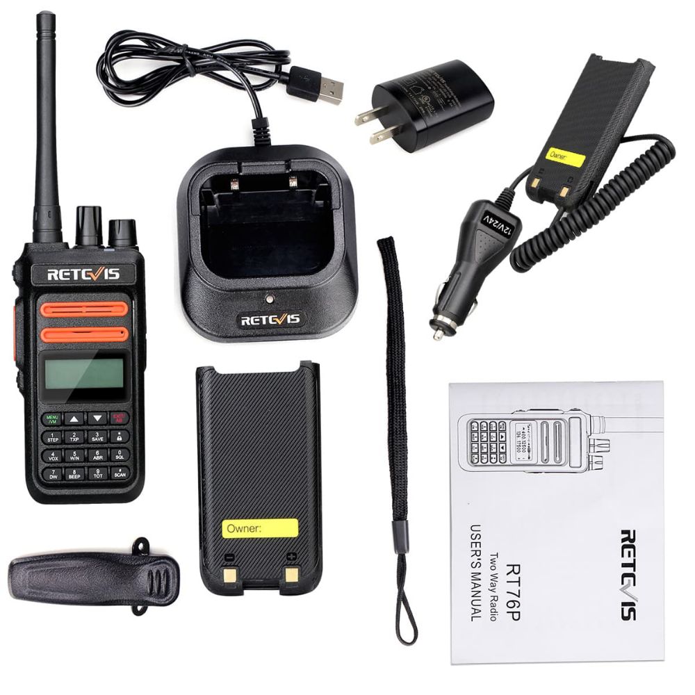 RT76P GMRS handheld walkie talkie with Battery Eliminator 