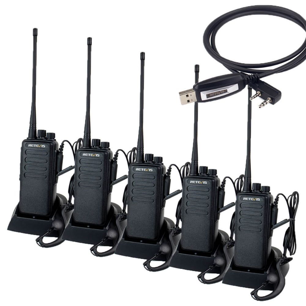 5Pack RT1 10W Long Range Walkie Talkie with Program Cable