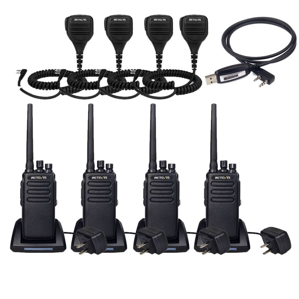 4PCS RT81P DMR Walkie Talkie with Microphone and Program Cable