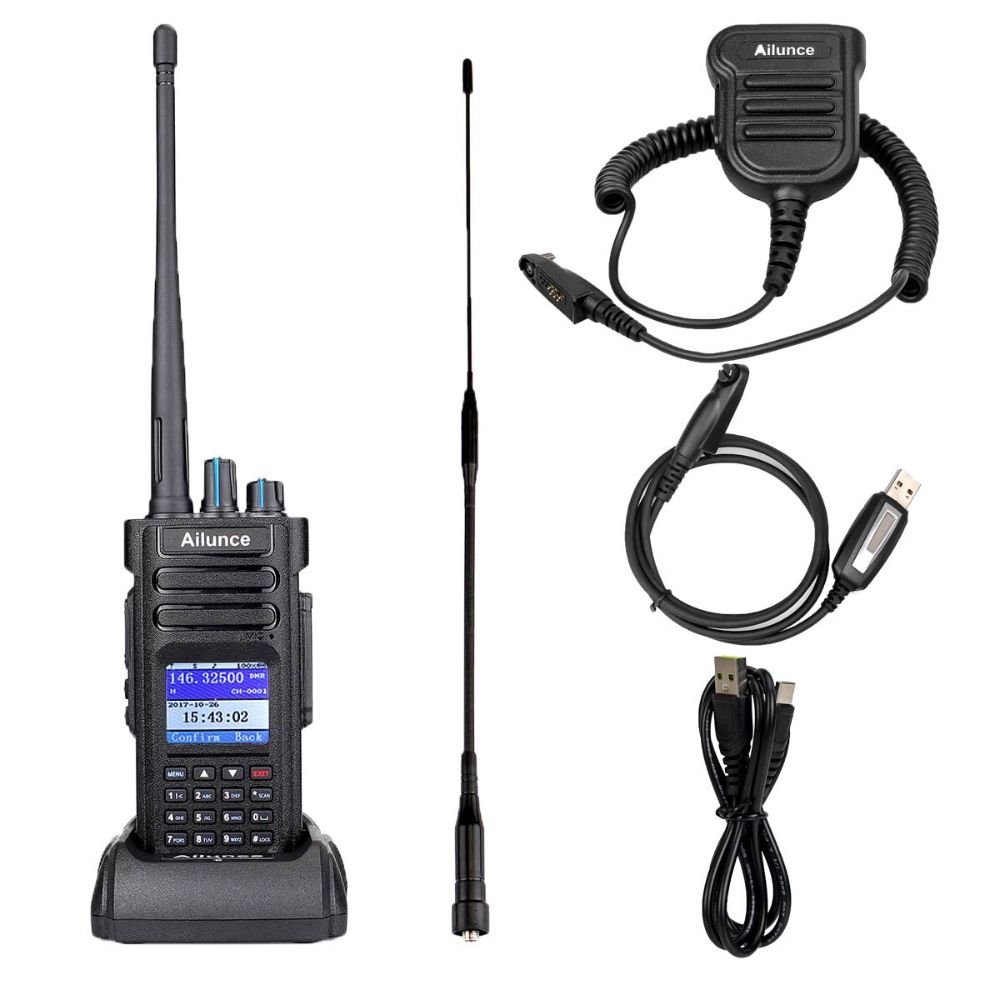 HD1 GPS DMR Radio with long antenna-microphone-program cable