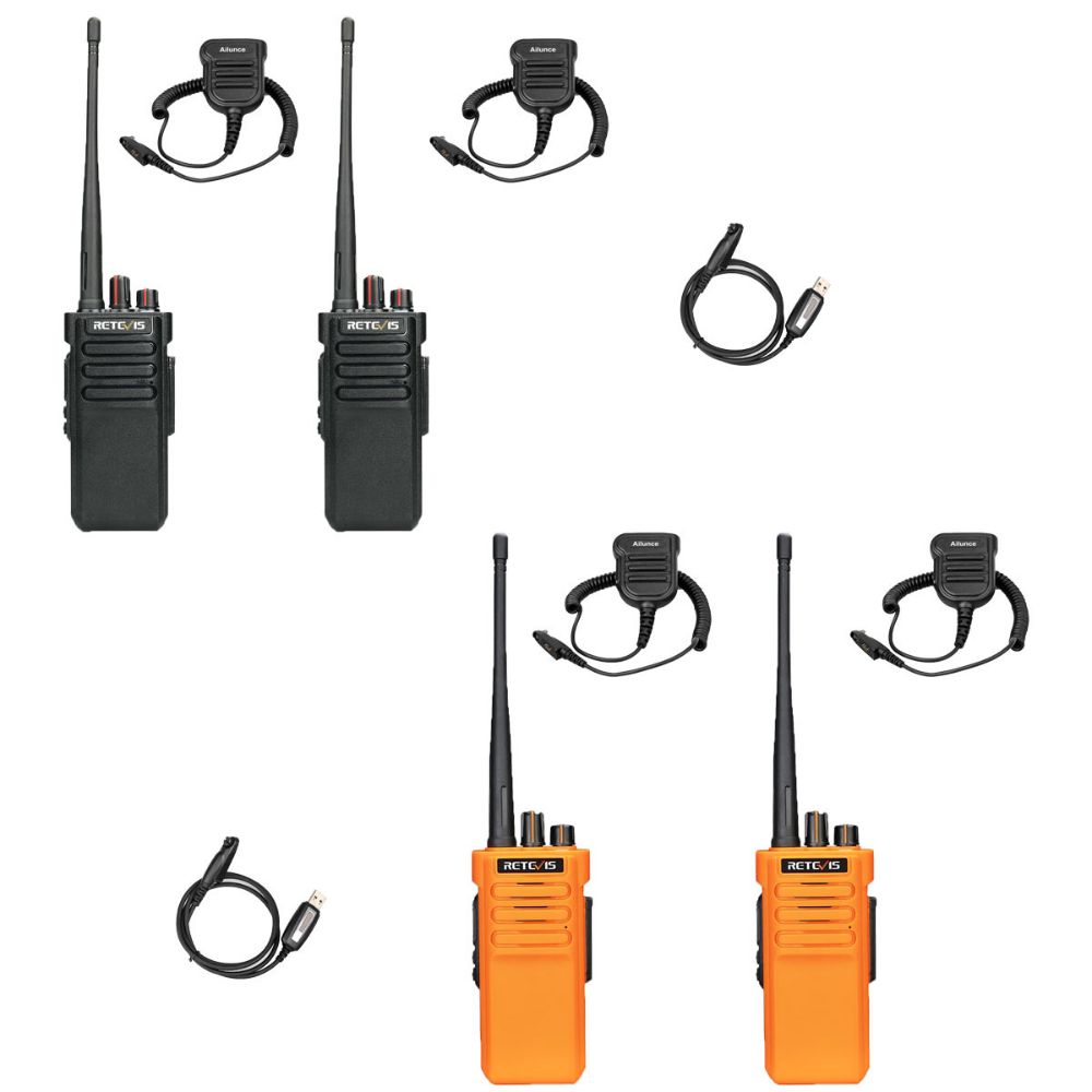 Black-Orange RT29 Waterproof High Power UHF Walkie Talkie With Microphone (2 pack)