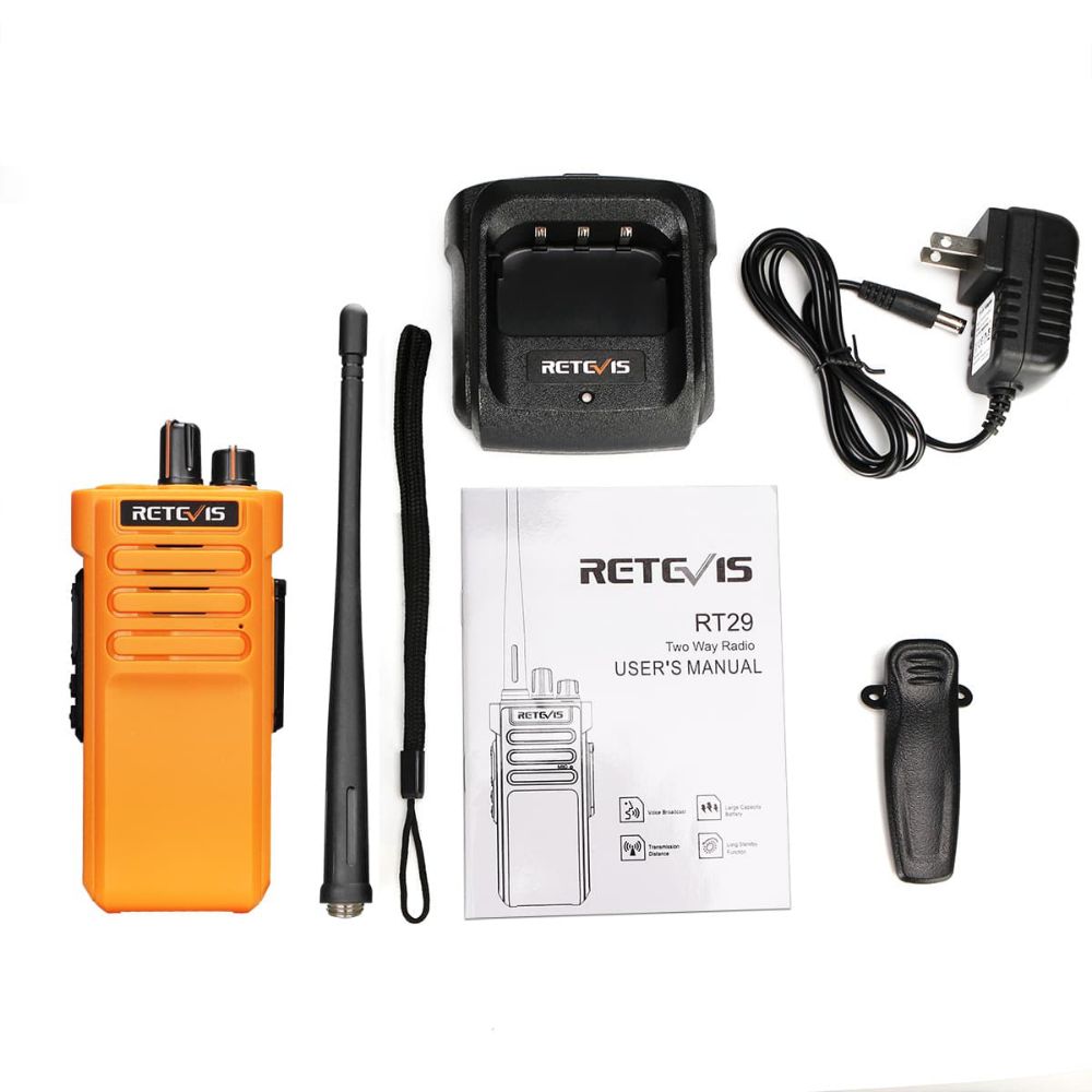 Black-Orange RT29 Waterproof High Power UHF Walkie Talkie With Microphone (2 pack)