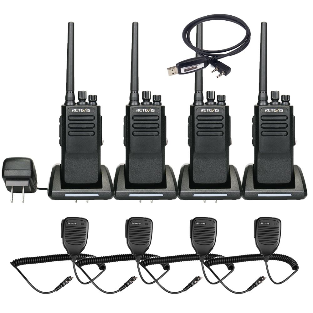 4Pack RT50 Waterproof DMR Walkie Talkie with Speaker Microphone and Cable