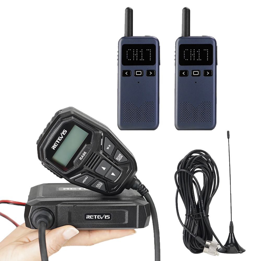 RA86 GMRS mobile radio with RB19P GMRS two-way radios-- Long range GMRS bundle