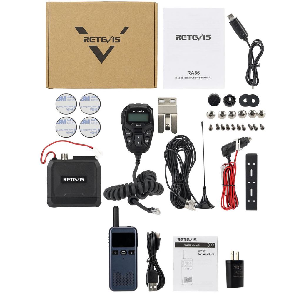 RA86 GMRS mobile radio with RB19P GMRS two-way radios-- Long range GMRS bundle