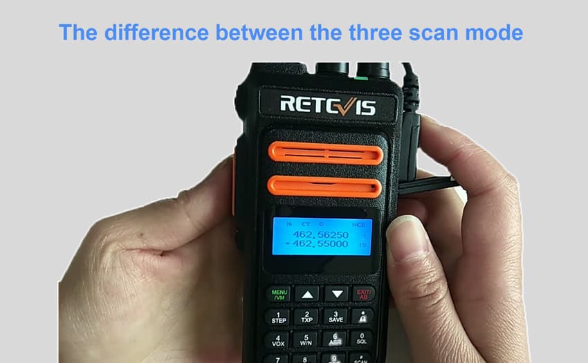 What is the difference between the three scan mode of Retevis RT76P GMRS radios?