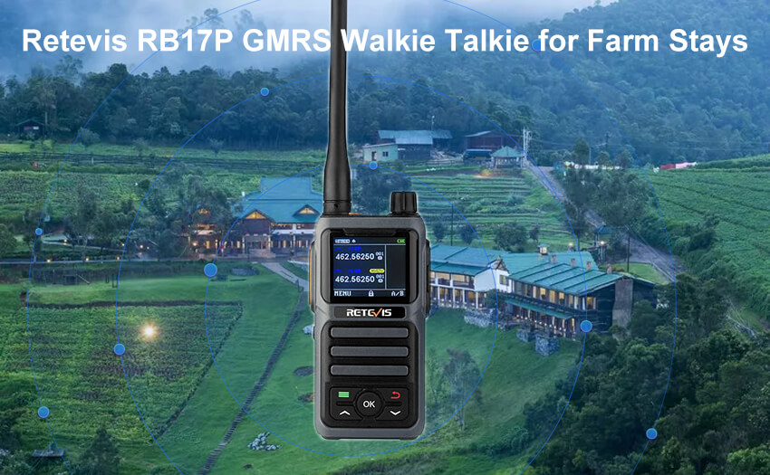 Retevis RB17P GMRS walkie talkie for farm stays communication.