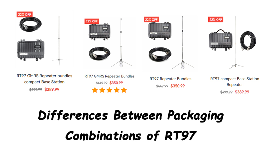 What is the difference in packaging between RT97 repeaters and antennas?
