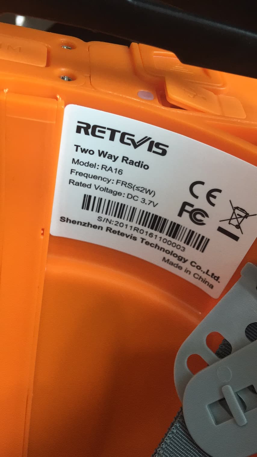 Retevis RA16 helmet walkie talkie label