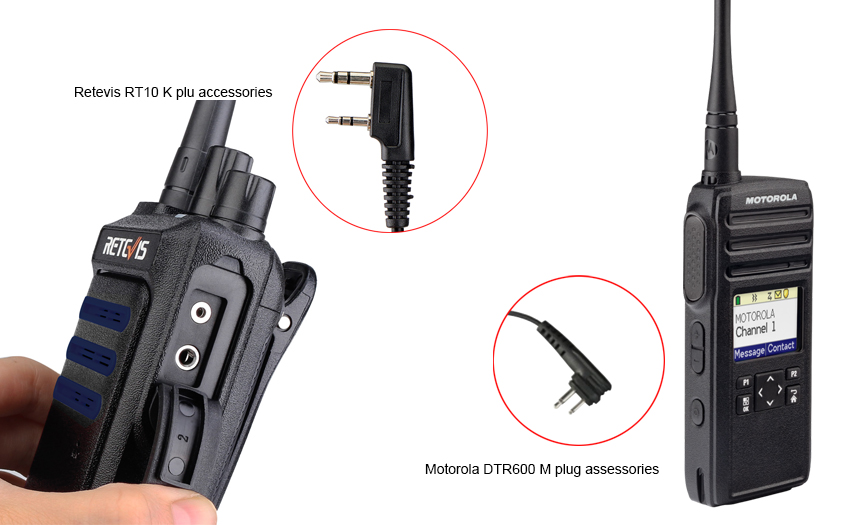 Retevis RT10 and Motorola DTR600 accessories difference