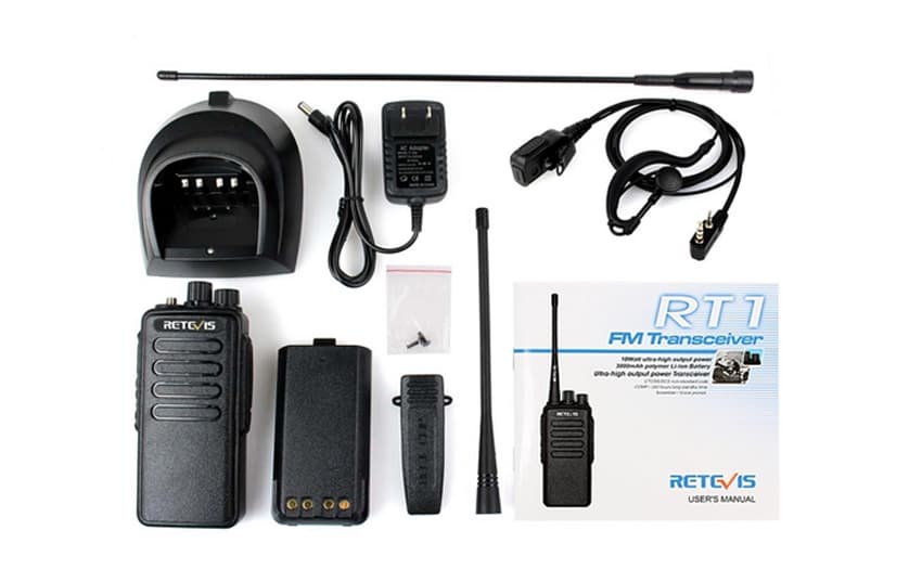 Retevis RT1 walkie talkie packaged with long antenna