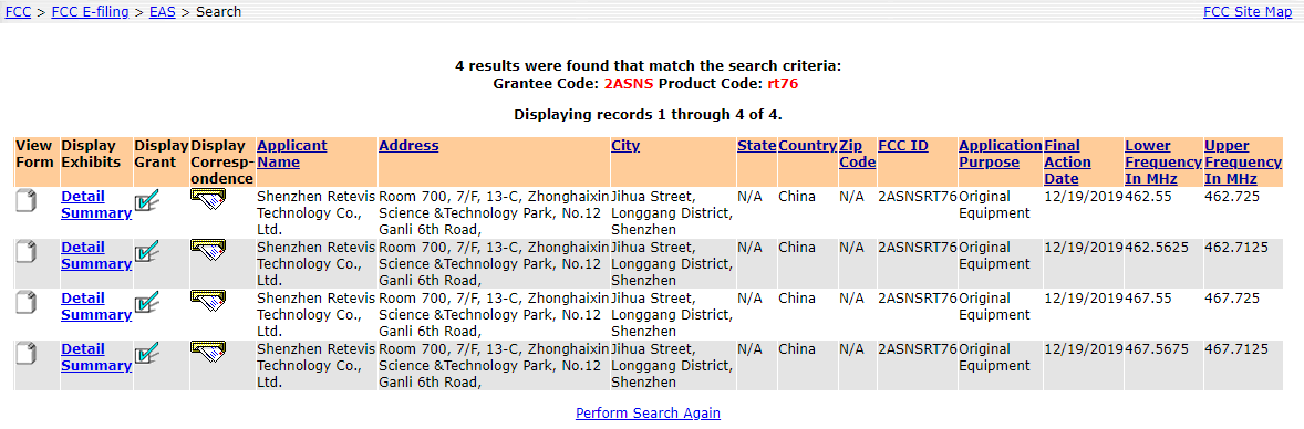 Retevis RT76P FCC ID shown