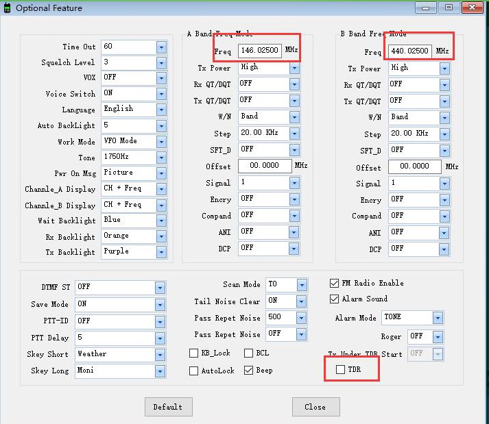 Retevis RT76P band And B frequency setting