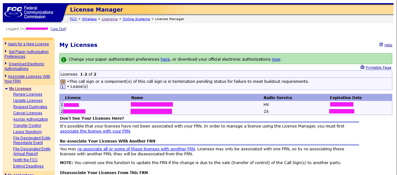 FCC license manager