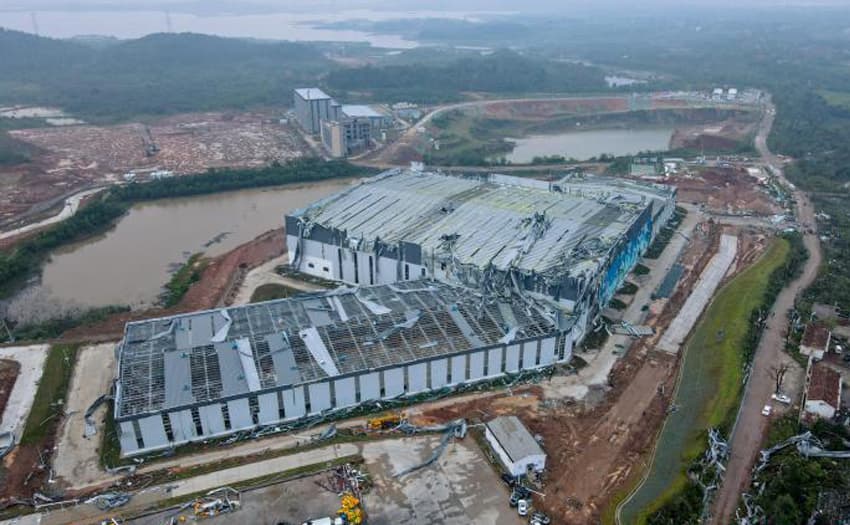 After the tornado passed, the construction site was seriously damaged