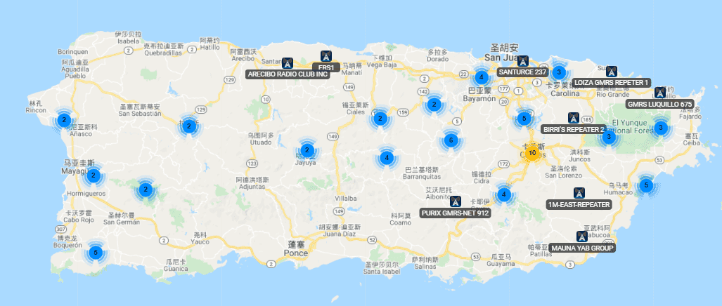 Puerto Rico GMRS repeater distribution 