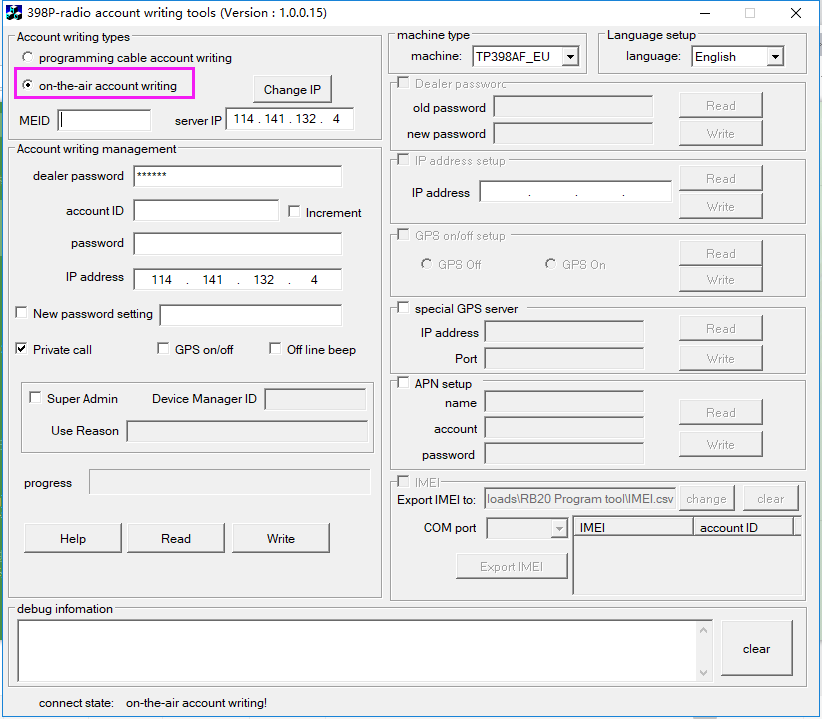 Retevis RB20 on the sir account writing