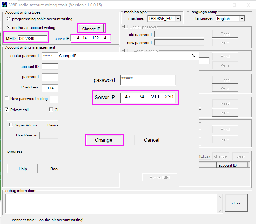 Change IP for Retevis RB20 poc handset