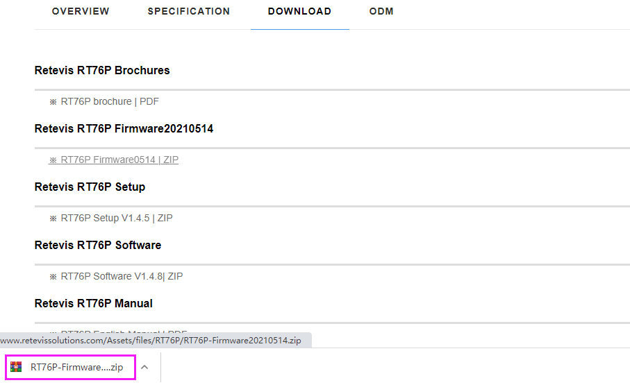 download the RT76P firmware from retevissolutions