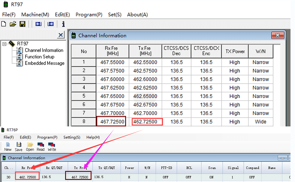 frequency setting to connect repeater