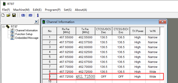 gmrs frequency settings