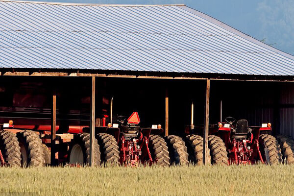 tractor parked in warehouse