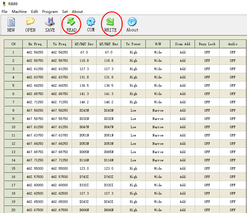 retevis rb89 frequency writing software