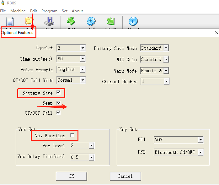 The modifiable part of RB89 frequency writing software