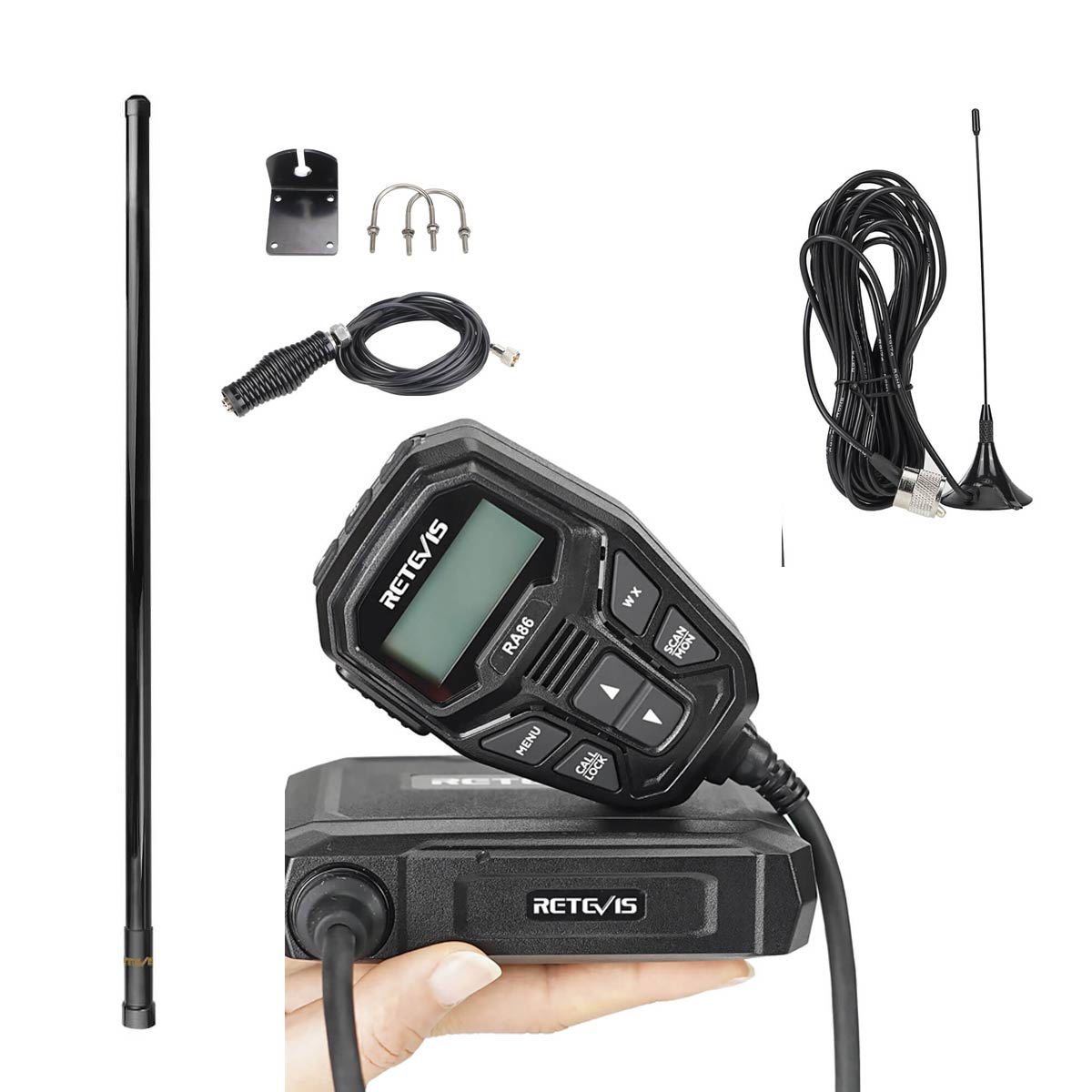 RA86 NOAA GMRS Mobile Radio with MR300 50w Antenna Bundle