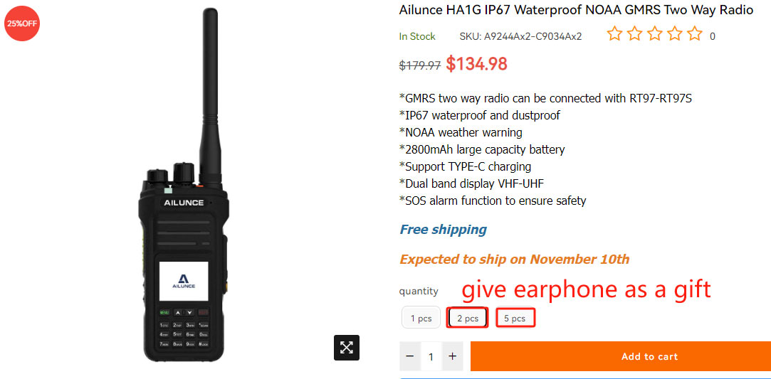 HA1G IP67 Waterproof NOAA GMRS Two Way Radio